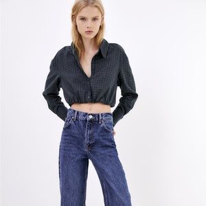 Zara- cropped plaid shirt